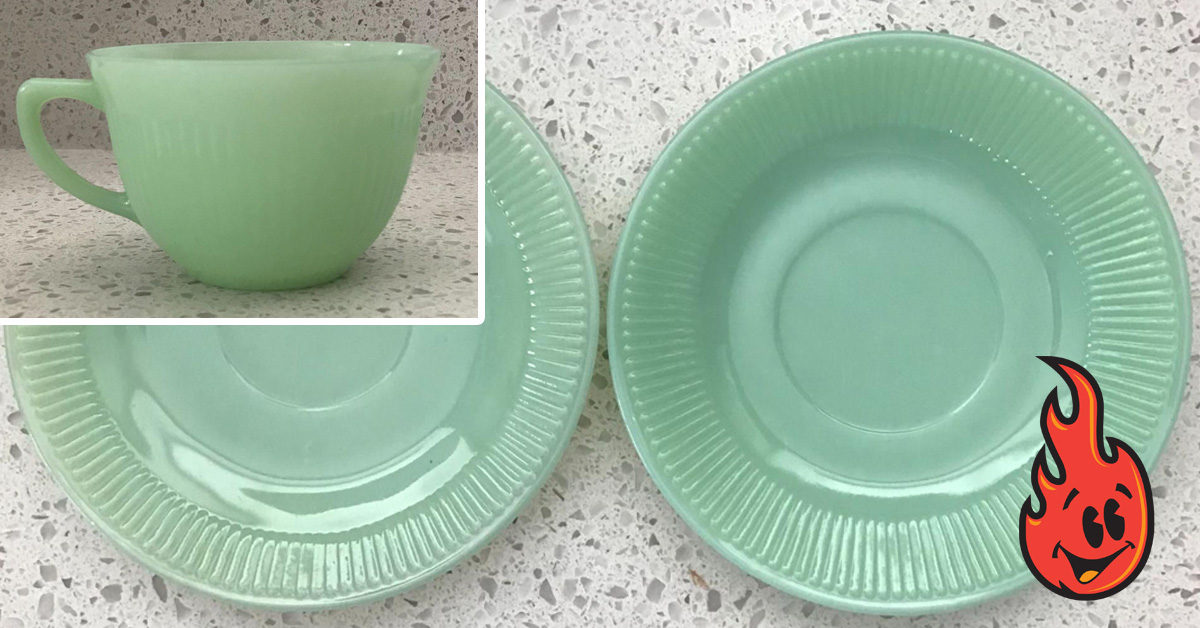 Fire-King Jadeite Jane Ray Pattern Cup and Saucer