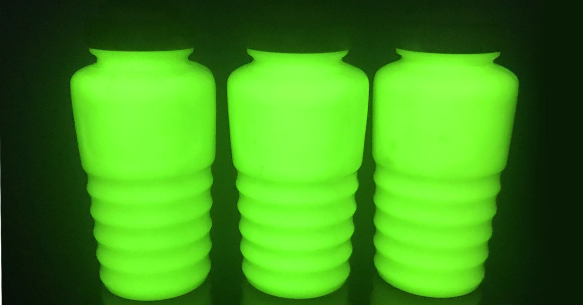 Jeannette Jadeite Beehive Shakers with a spooky glow!