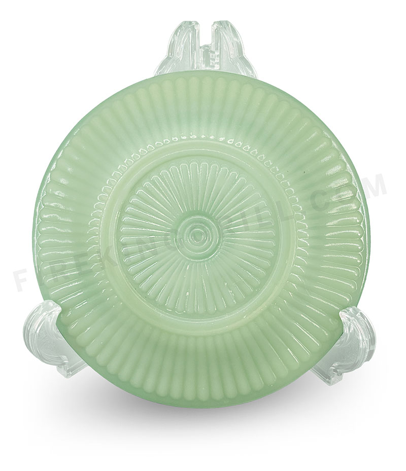 Fire-King Jane Ray Jadeite Saucer with rayed design on the back.