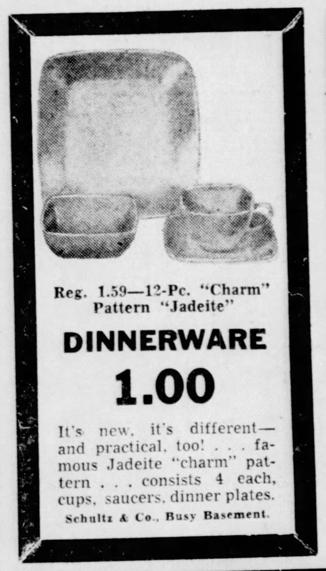 Charm Jadeite Dishes Ad from 1949, 