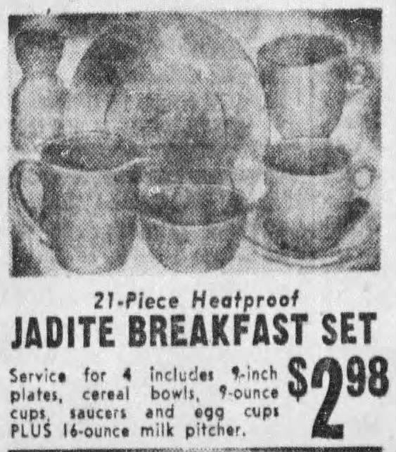 Fire-King Jadeite Breakfast Set Newspaper ad from 1954.