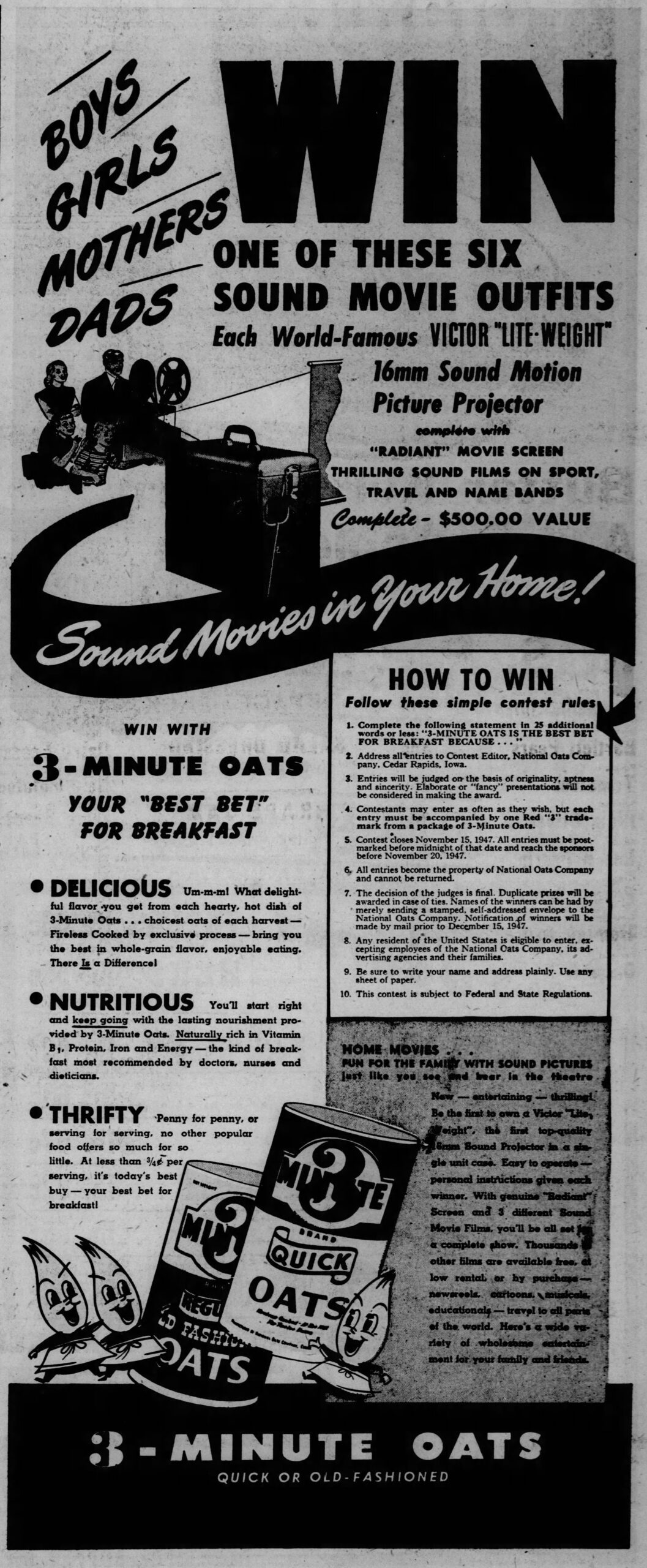 3-Minute Oats Newspaper Ad from 1940s