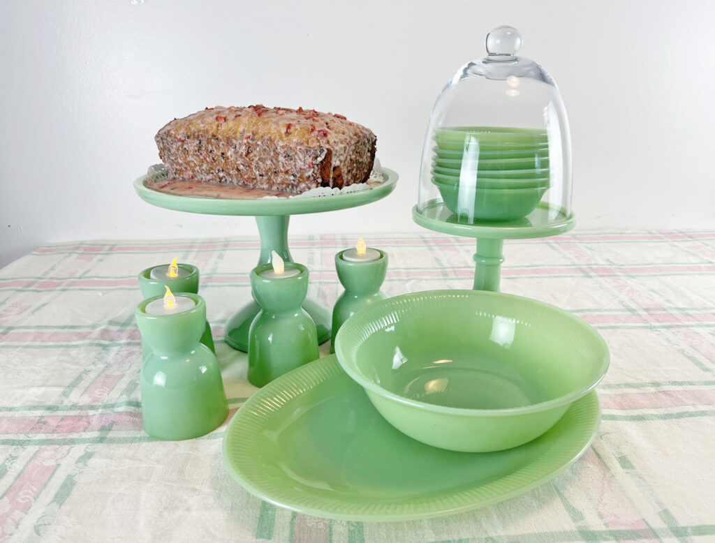How to Create a Vintage Jadeite Dish Tablescape - Cake Stands