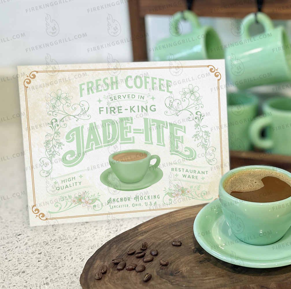 Anchor Hocking Fire-King Jade-ite Restaurant Ware Coffee Mug Poster - Original Design