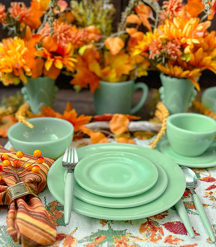 Fire-King Jade-ite Orange Thanksgiving Tablescape Idea